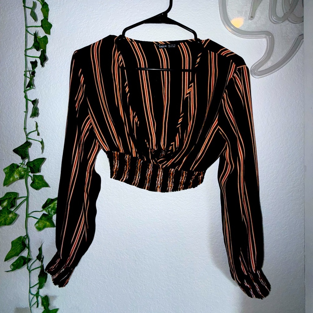 SHEIN Striped Long Sleeve Crop Top – Size S